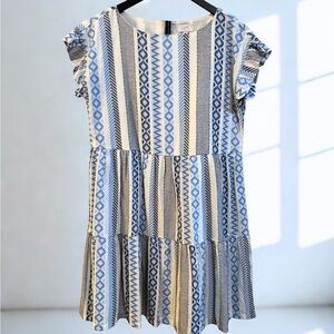 LOFT Blue and White Geometric Dress